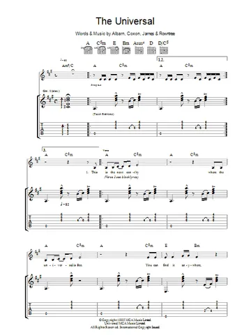 Song 2 by Blur Sheet Music for Guitar Tab at Sheet Music Direct