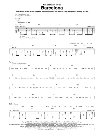 Dive by Ed Sheeran Sheet Music for Guitar Rhythm Tab at Sheet